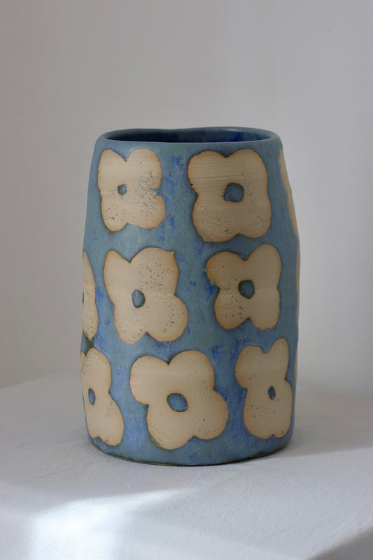 Vase fleurs bleu