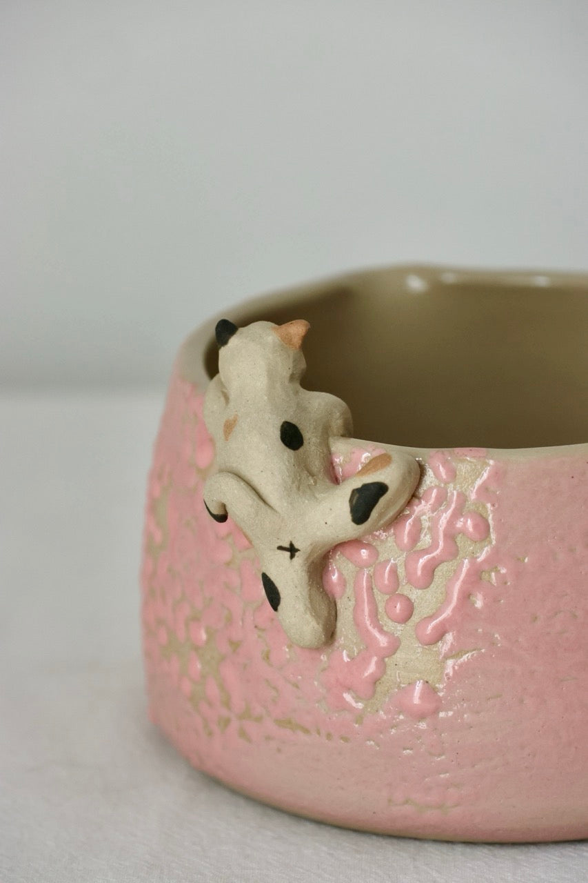 Bol à matcha rose chat grimpeur