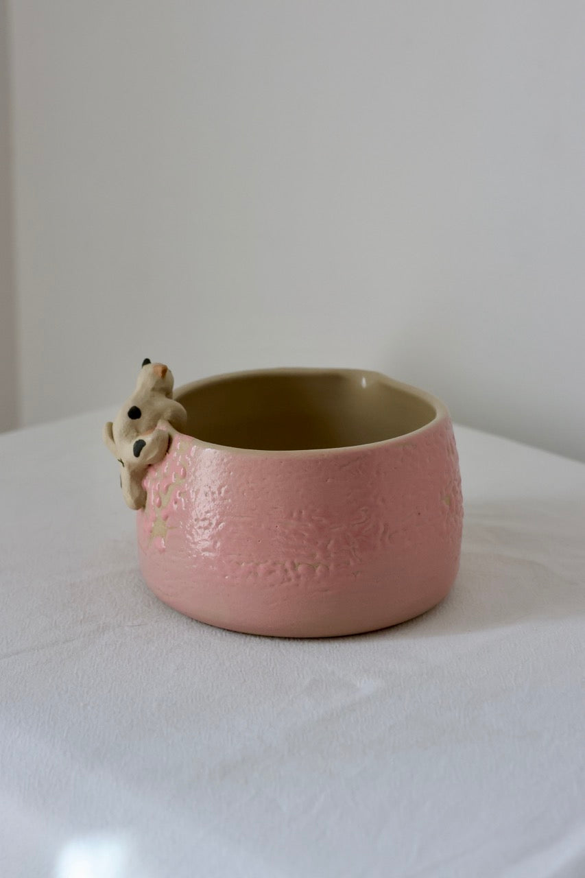 Bol à matcha rose chat grimpeur