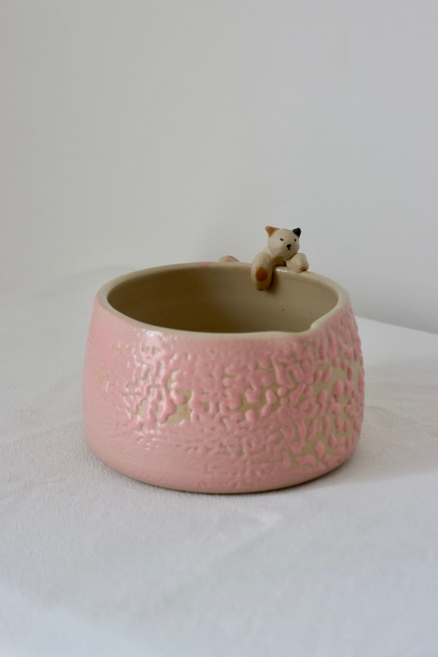 Bol à matcha rose chat grimpeur