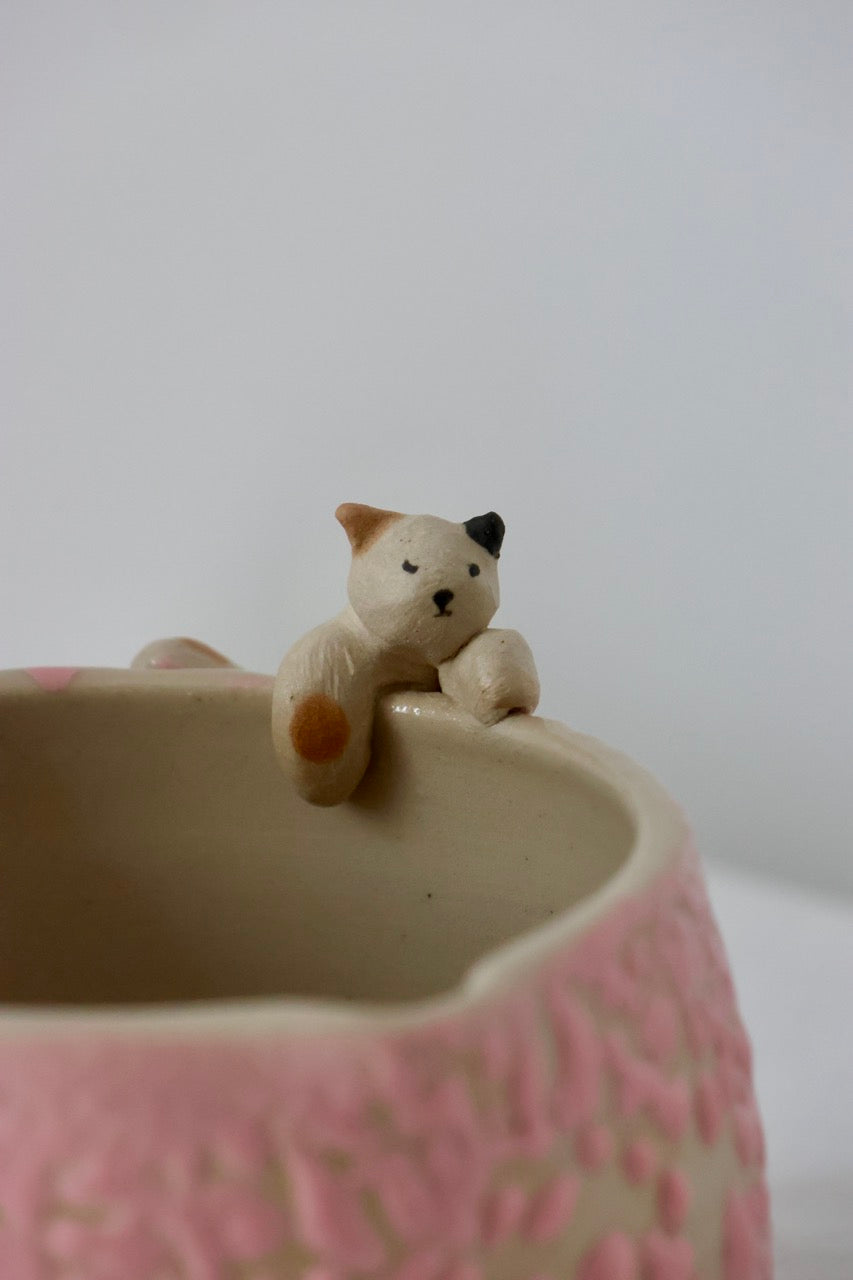 Bol à matcha rose chat grimpeur