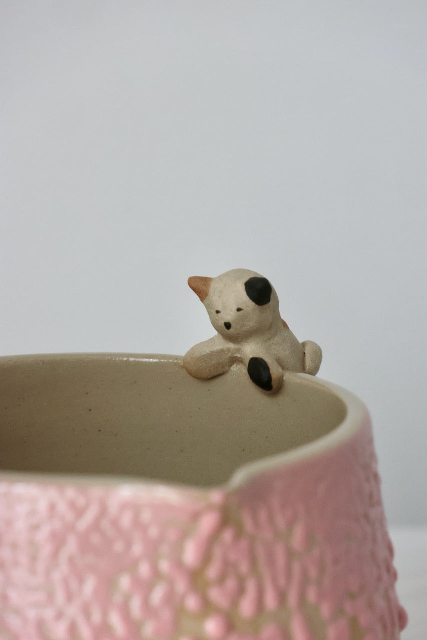 Bol à matcha rose chat accroché