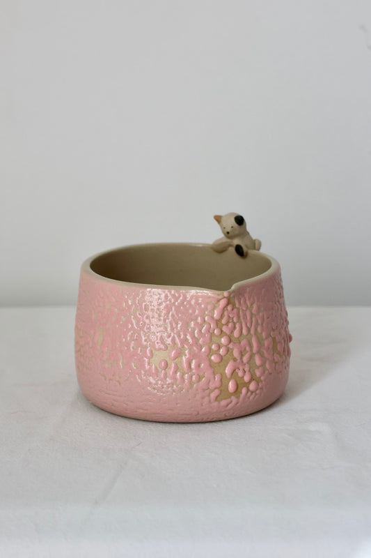 Bol à matcha rose chat accroché